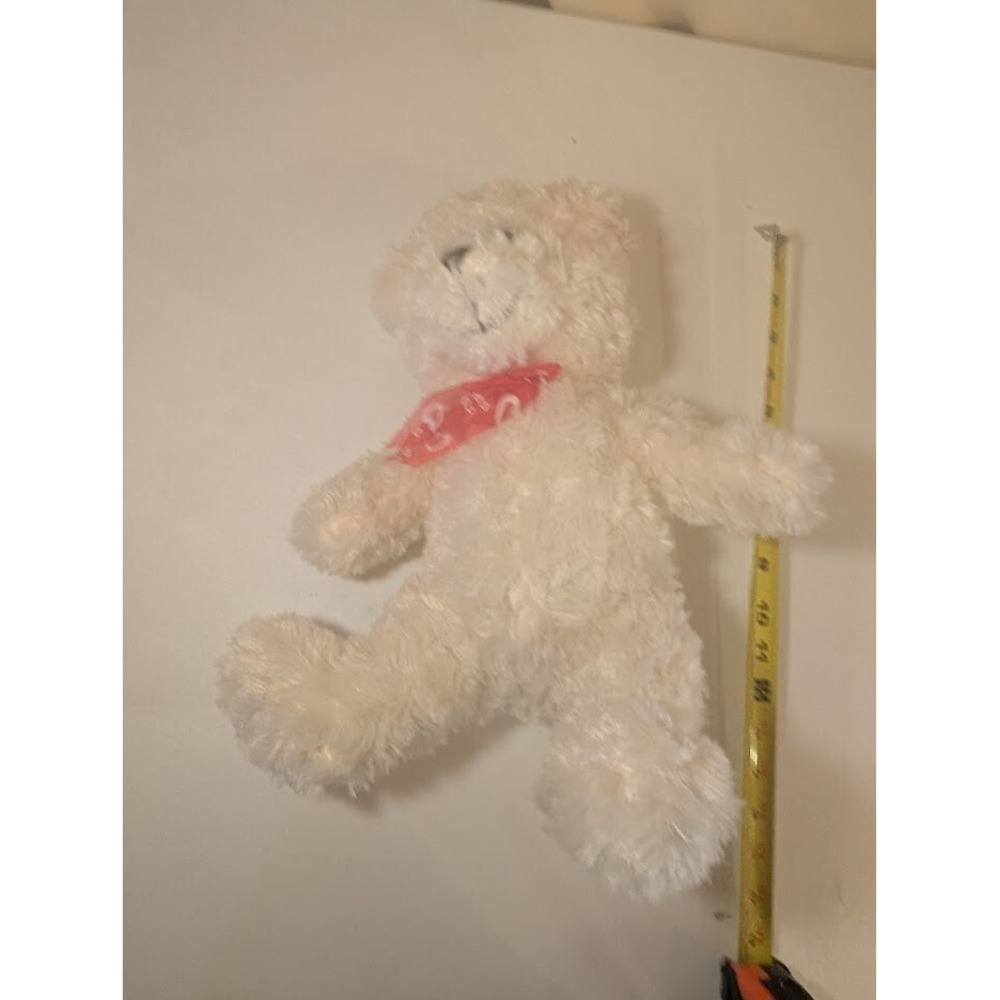 White Plush Teddy Bear 14" Soft Fuzzy Fur Red Bandana Valentine's Day - Picture 1 of 4